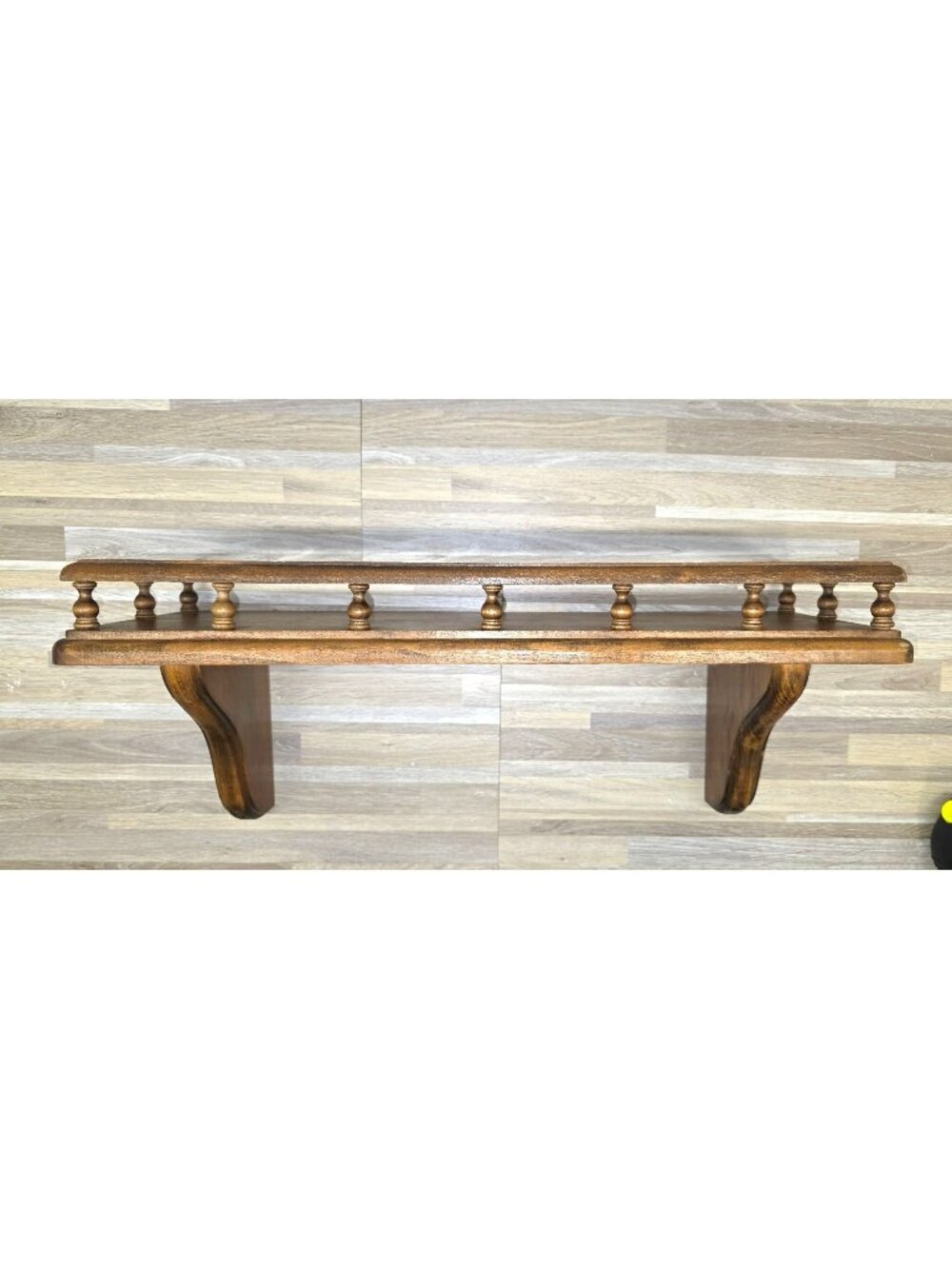 Vintage 21" Wooden Wall Shelf w Spindle Railing Rustic Farmhouse
